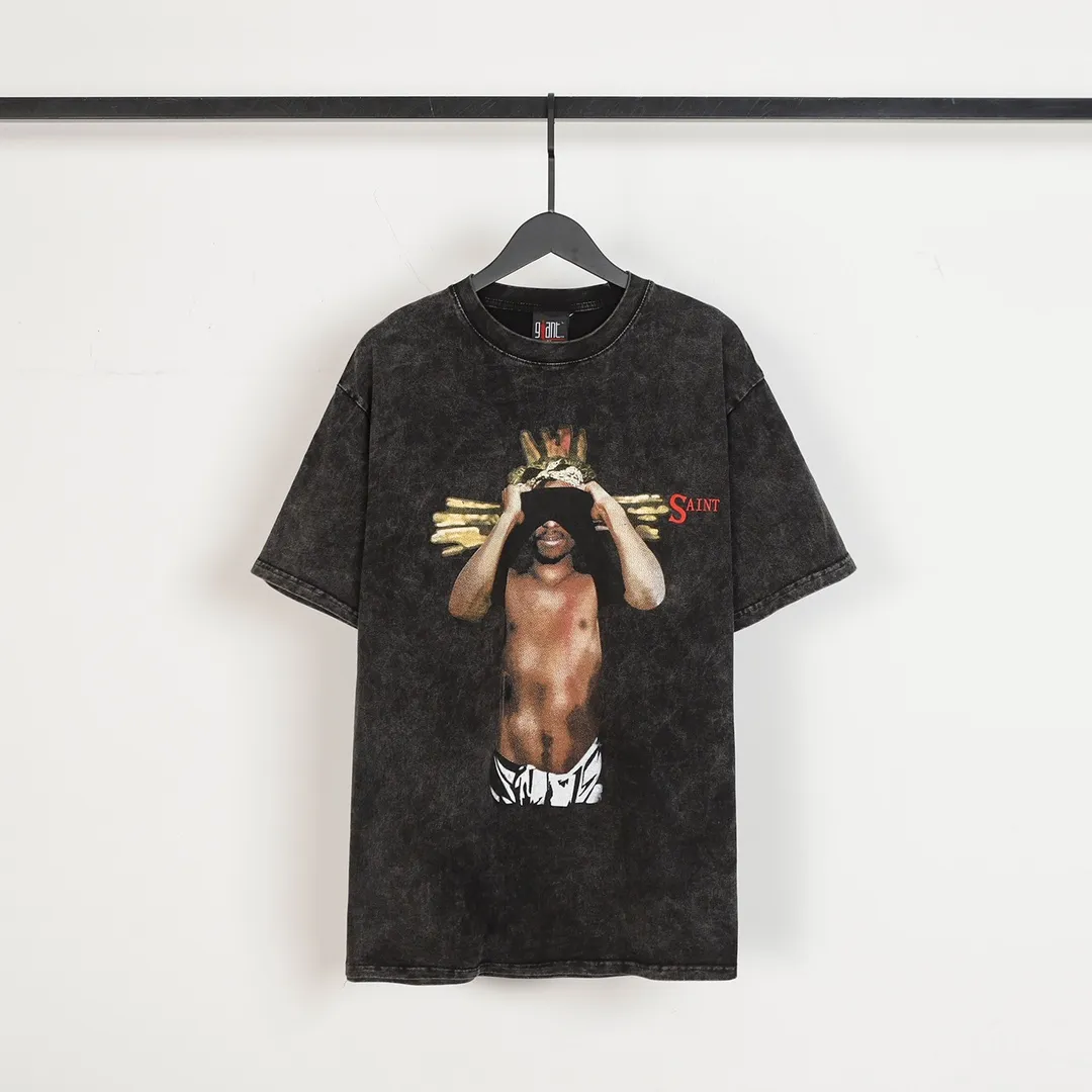 Saint Michael Series Round Neck Distressed Short Sleeves Style No.: 3112P116 Color: Washed Black Size: S M L XL